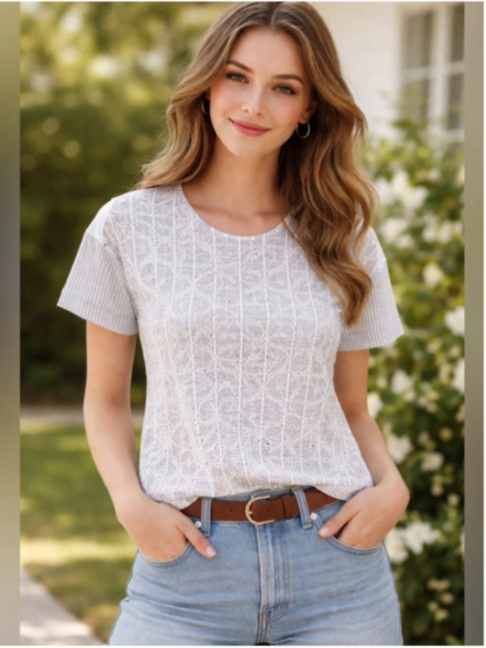 J. Crew top Light Gray Eyelet A-Line top light flowly career classic sz M